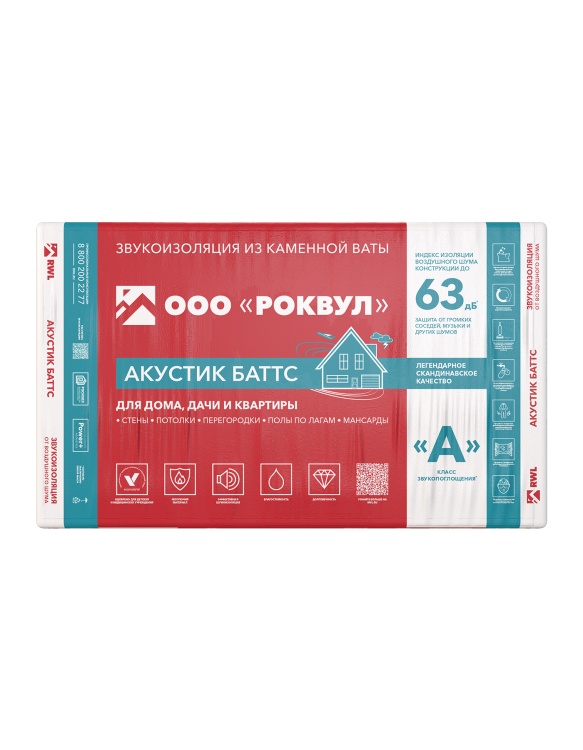 Утеплитель Rockwool Акустик Баттс 1000х600х100 мм, 5 шт. уп